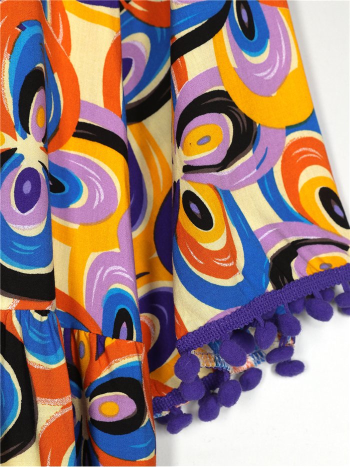 Vestido amplio estampado borlas