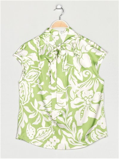 Blusa satinada estampada lazo