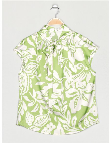 Blusa satinada estampada lazo
