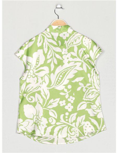 Blusa satinada estampada lazo