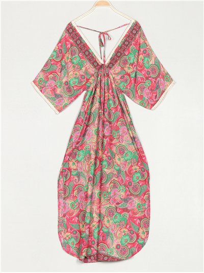 Vestido largo estampado puntillas