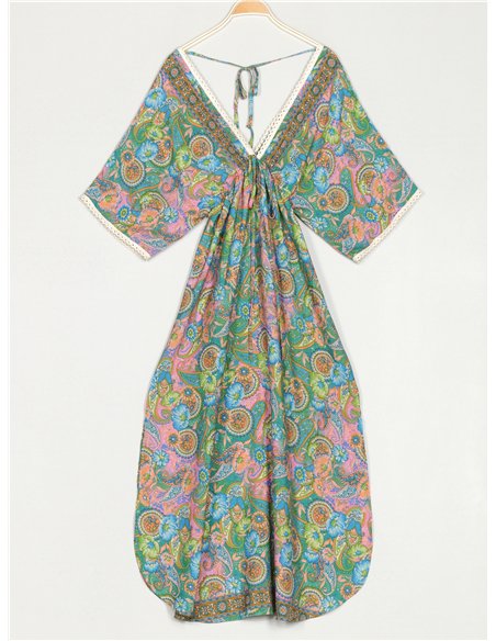 Vestido largo estampado puntillas