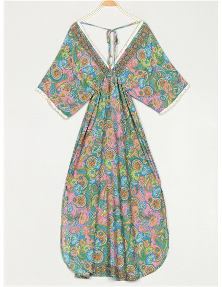 Vestido largo estampado puntillas