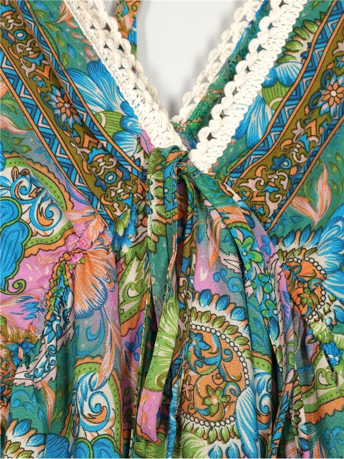 Vestido largo estampado puntillas