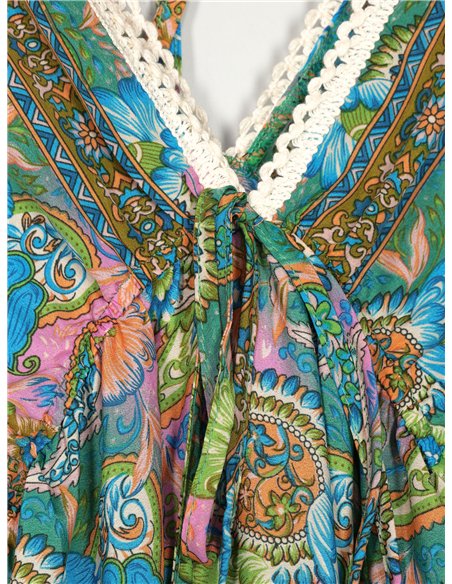 Vestido largo estampado puntillas
