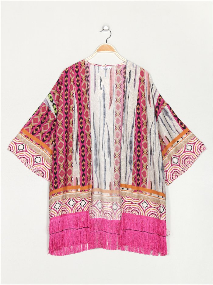 Kimono maxi estampado flecos