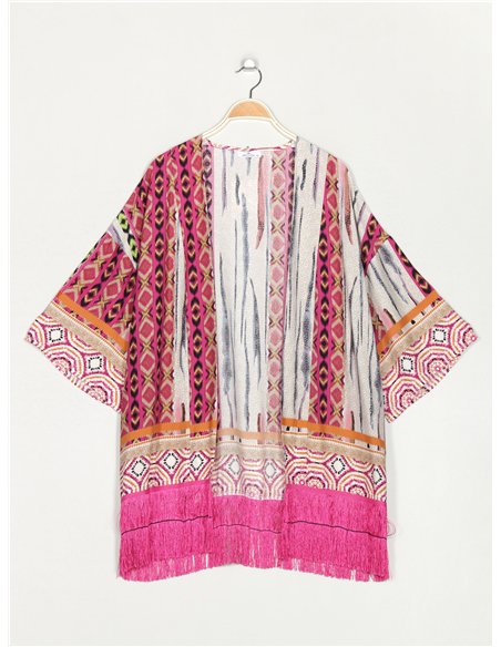 Kimono maxi estampado flecos