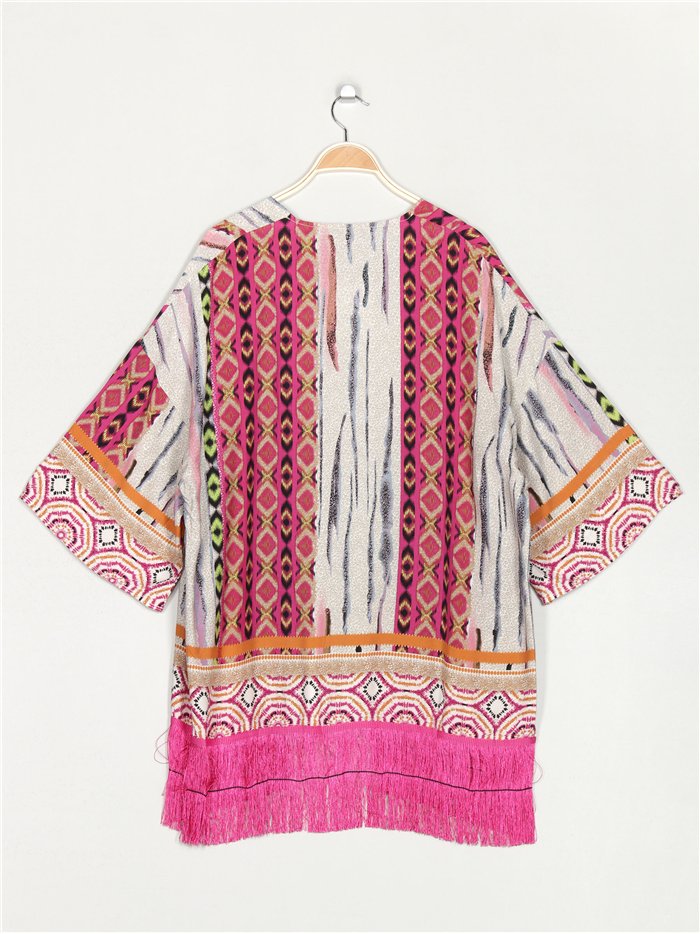 Kimono maxi estampado flecos