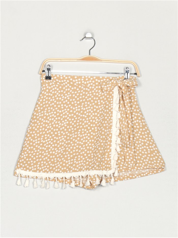 Short falda estampado borlas