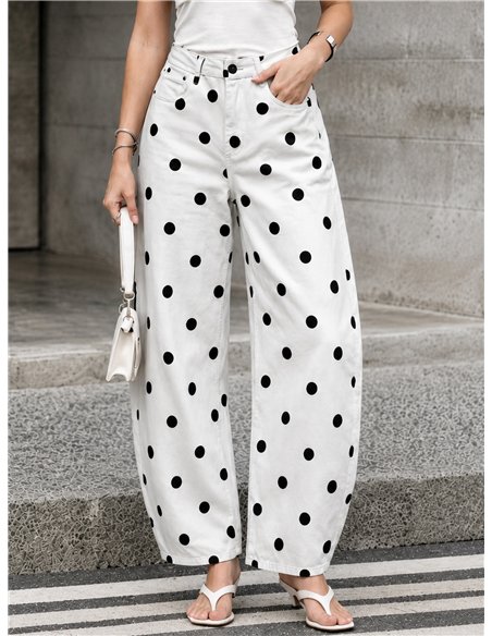 Pantalón vaquero barrel de lunares negros