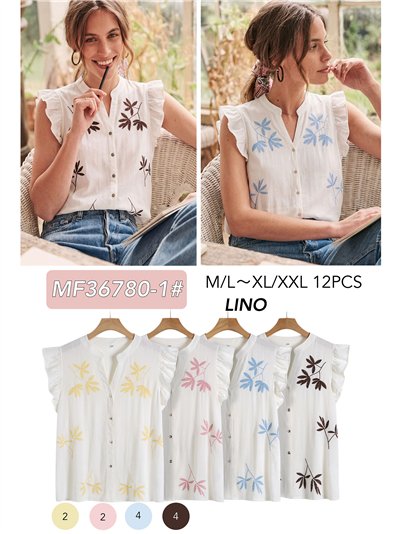 Blusa lino bordada hojas 2