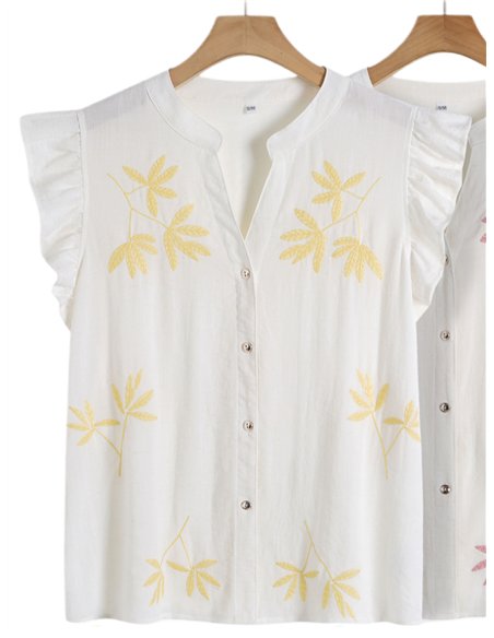 Blusa lino bordada hojas