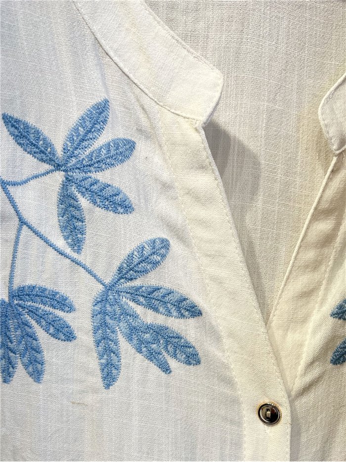 Blusa lino bordada hojas
