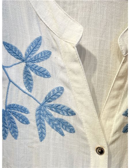 Blusa lino bordada hojas