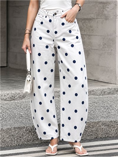 Pantalón vaquero barrel de lunares azul vaquero