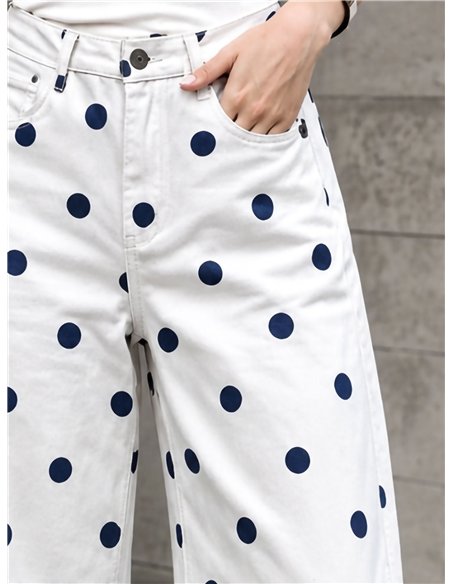 Pantalón vaquero barrel de lunares azul vaquero