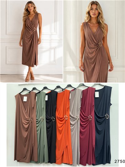 Vestido midi lycra drapeado con hebilla 2