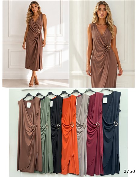 Drapiertes Lycra-Midikleid mit Schnalle