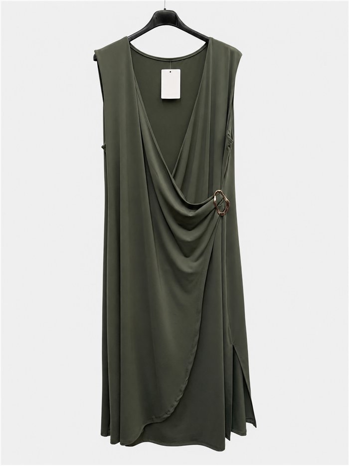 Drapiertes Lycra-Midikleid mit Schnalle