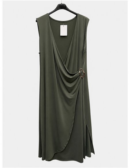 Drapiertes Lycra-Midikleid mit Schnalle