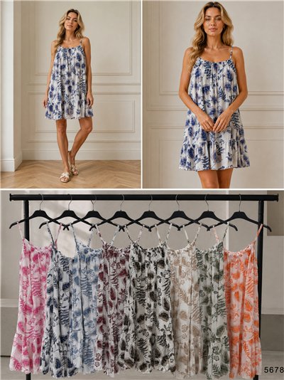 Vestido corto de tirantes estampado hojas 2