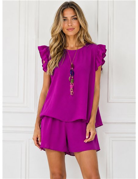 Conjunto top manga volantes con collar y short
