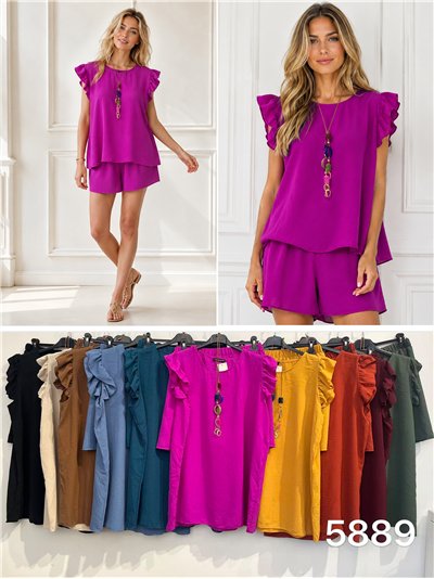 Conjunto top manga volantes con collar y short 2