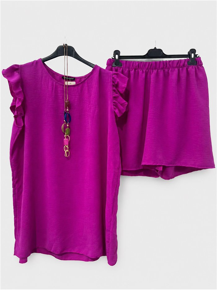 Conjunto top manga volantes con collar y short