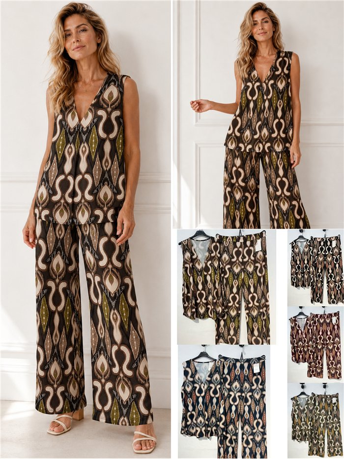 Conjunto top lycra talla grande estampado étnico y pantalón