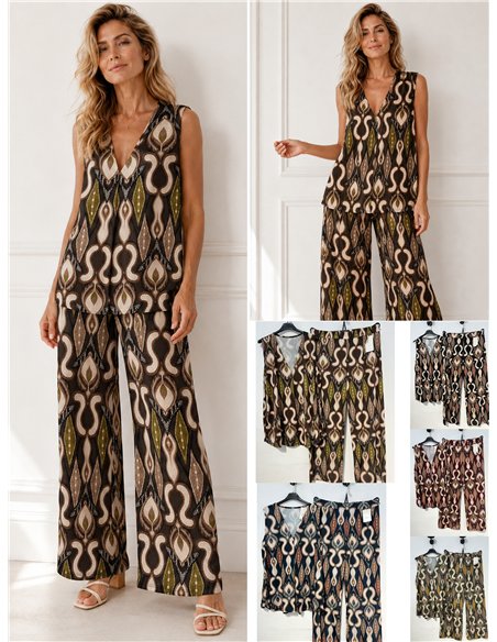 Conjunto top lycra talla grande estampado étnico y pantalón