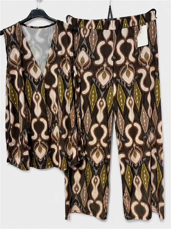 Conjunto top lycra talla grande estampado étnico y pantalón