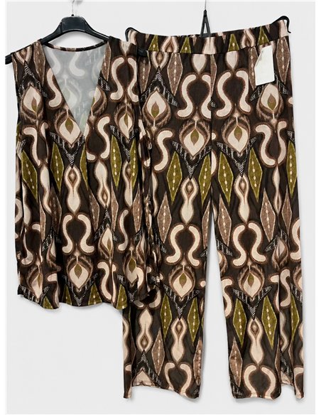 Conjunto top lycra talla grande estampado étnico y pantalón