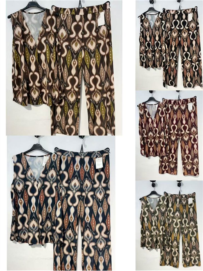 Conjunto top lycra talla grande estampado étnico y pantalón