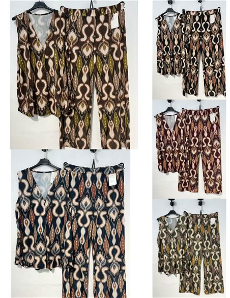 Conjunto top lycra talla grande estampado étnico y pantalón