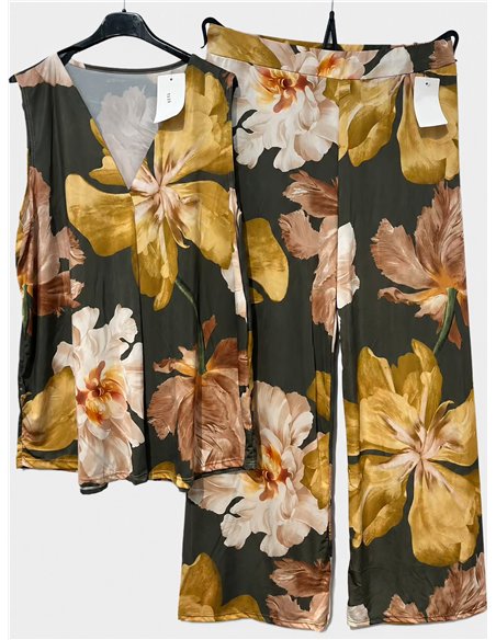 Conjunto top lycra talla grande estampado peonias y pantalón