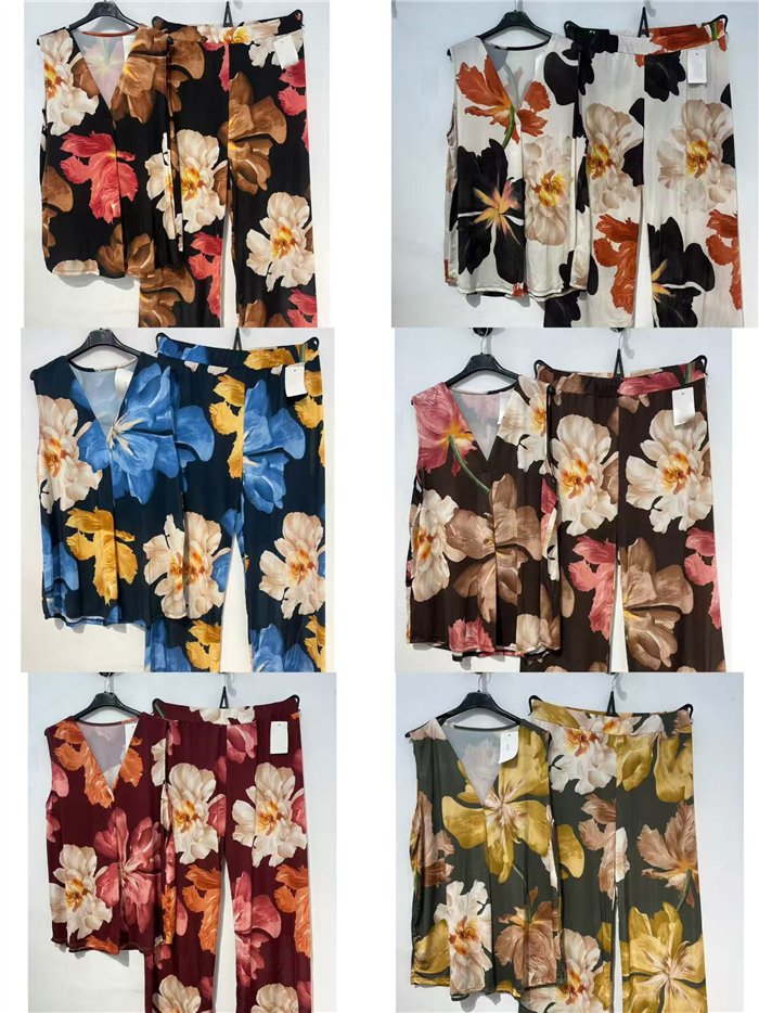 Conjunto top lycra talla grande estampado peonias y pantalón