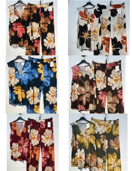 Conjunto top lycra talla grande estampado peonias y pantalón
