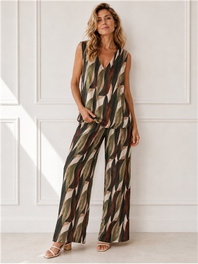 Conjunto top lycra talla grande estampado retro y pantalón