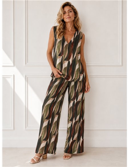 Conjunto top lycra talla grande estampado retro y pantalón