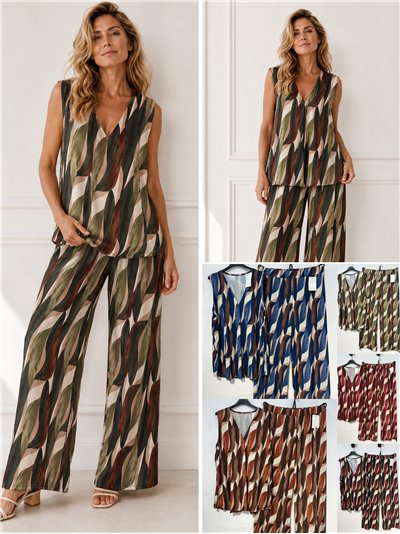 Conjunto top lycra talla grande estampado retro y pantalón 2