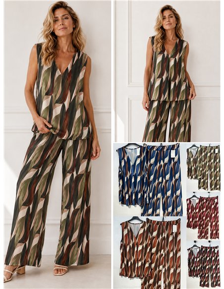 Conjunto top lycra talla grande estampado retro y pantalón