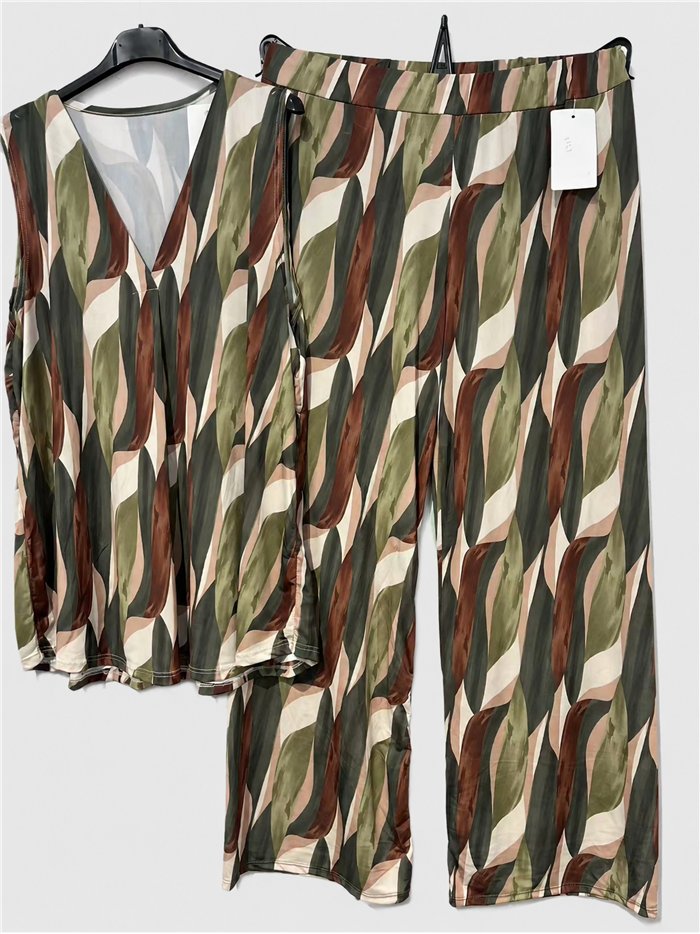 Conjunto top lycra talla grande estampado retro y pantalón
