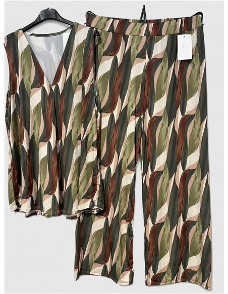 Conjunto top lycra talla grande estampado retro y pantalón