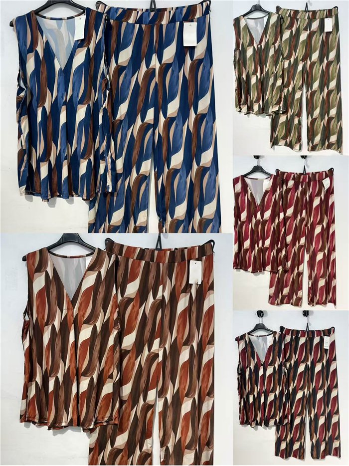 Conjunto top lycra talla grande estampado retro y pantalón