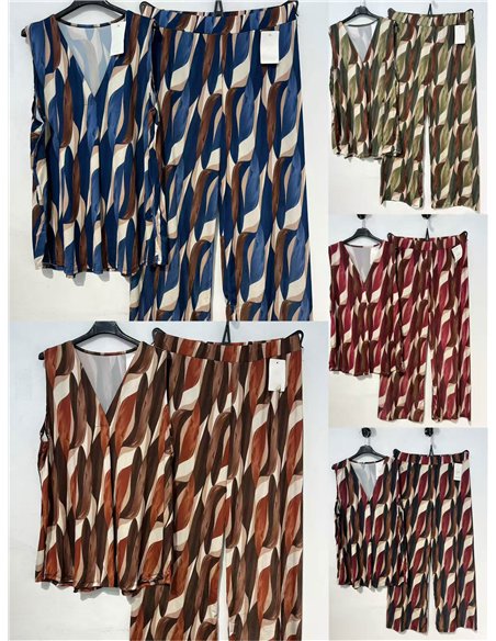 Conjunto top lycra talla grande estampado retro y pantalón