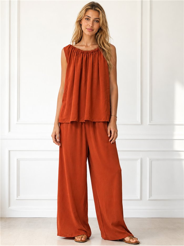 Conjunto top fruncido y pantalón recto