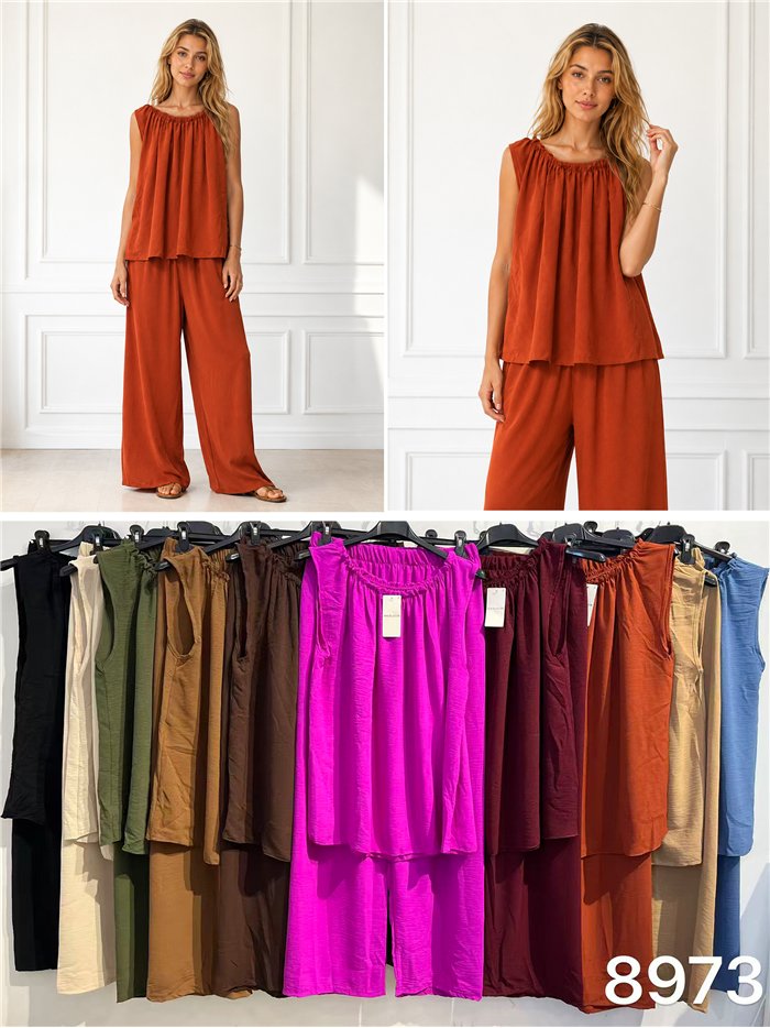 Conjunto top fruncido y pantalón recto