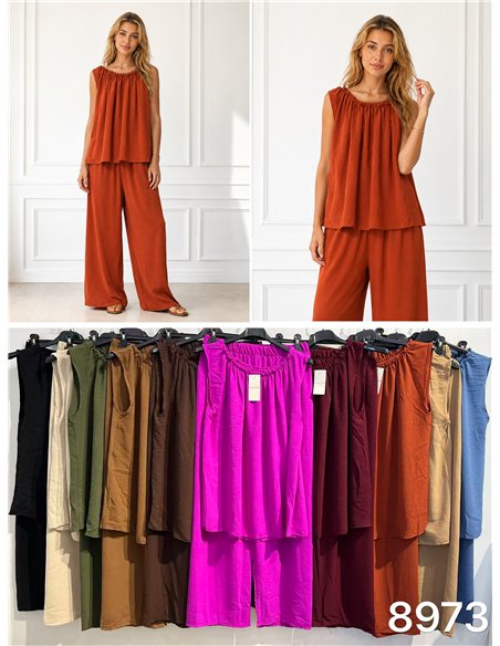 Conjunto top fruncido y pantalón recto