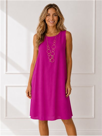 Vestido liso corto sin mangas con collar