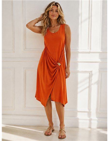Gerafftes Lycra-Midikleid mit Schnalle
